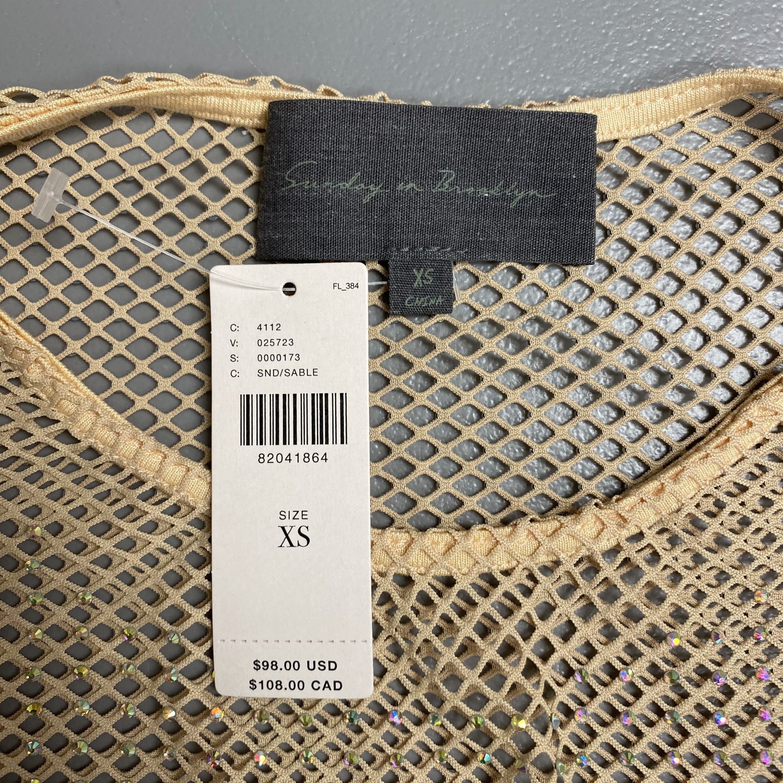 Anthropologie Sunday in Brooklyn Rhinestone Mesh Top Women Beige Sand XS $98 New