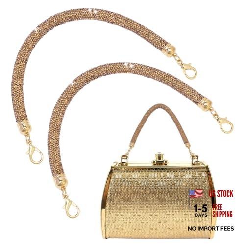 2pcs Rhinestone Purse Strap Replacement 11.8″ Short Crystal Bag Handle