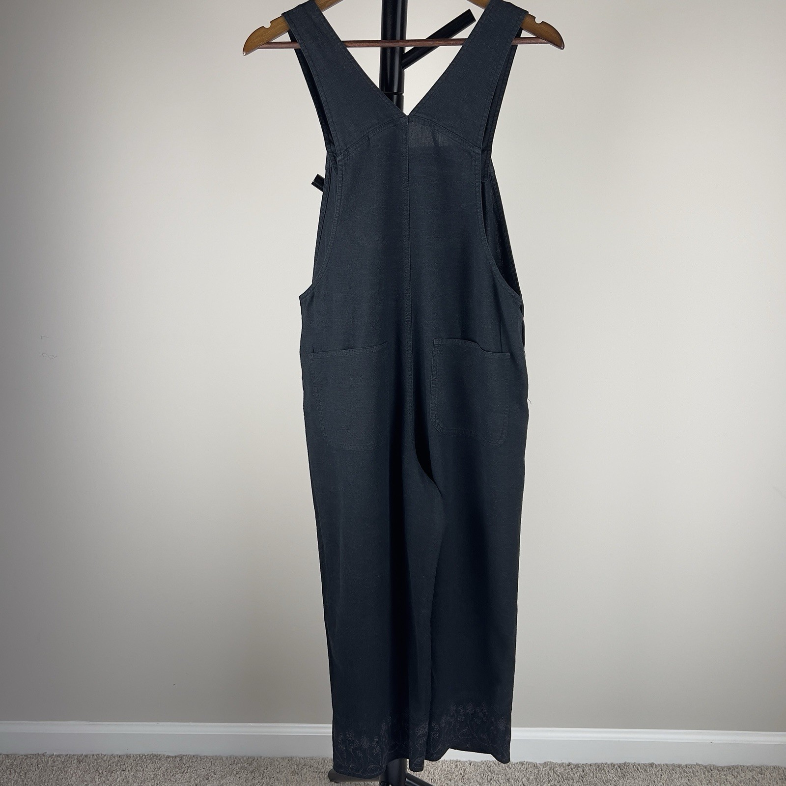 Vintage White Stag Black Linen Overalls Embroidered Artist Painters Jumpsuit M