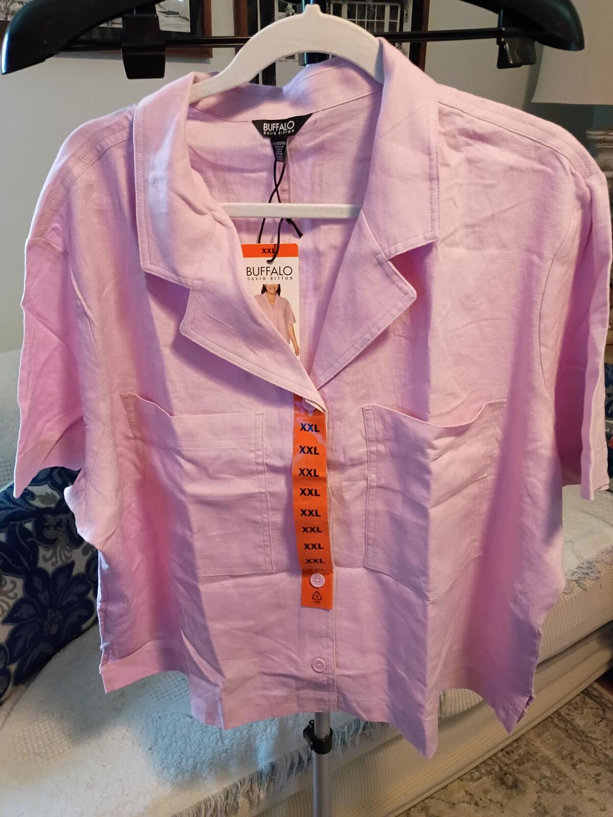 Buffalo David Bitton Lavender Pink Short Sleeve Button Front Blouse Size XXL New