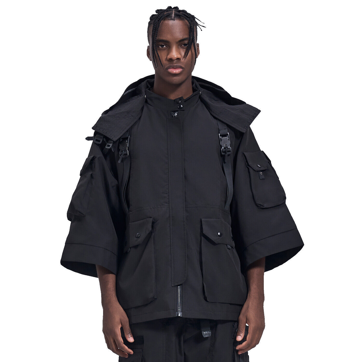 Niepce Streetwear Unisex Techwear Windbreaker Jackets Tactical Coat with Hoodie