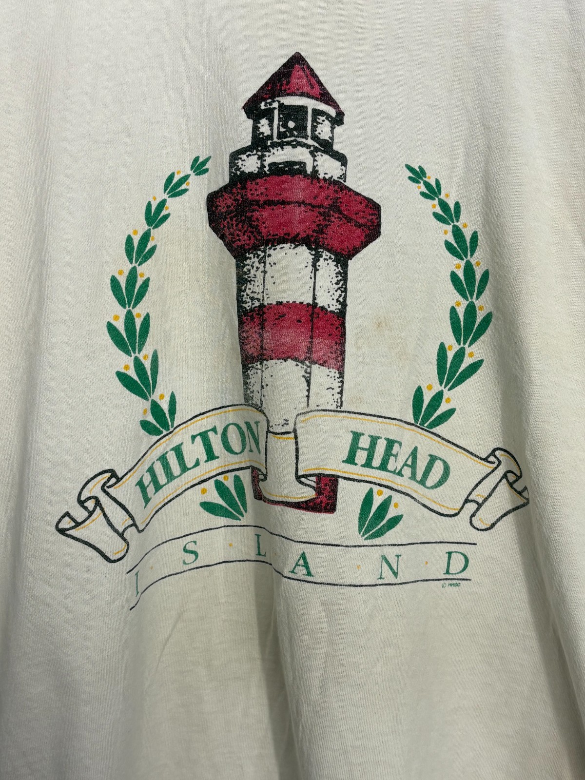 Hilton Head Island T Shirt Men’s Ivory Light House Large Vintage 90s Cal Cru