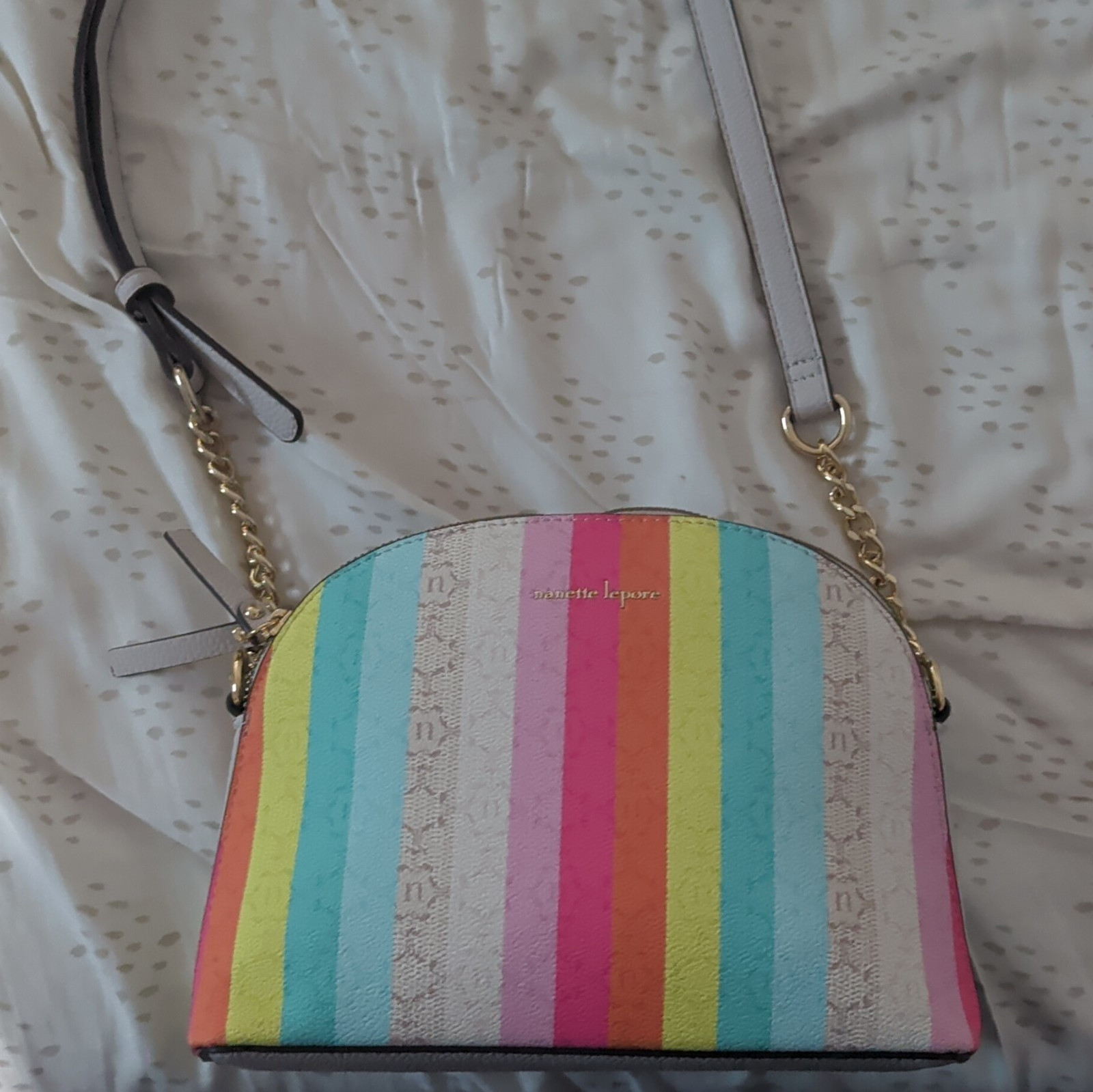 Nanette Lepore Multicolor Striped Zip Crossbody Bag Gold Hardware