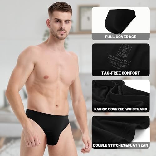 BAMBOO COOL Mens Bikini Briefs Underwear 6 Pack Size Large Black