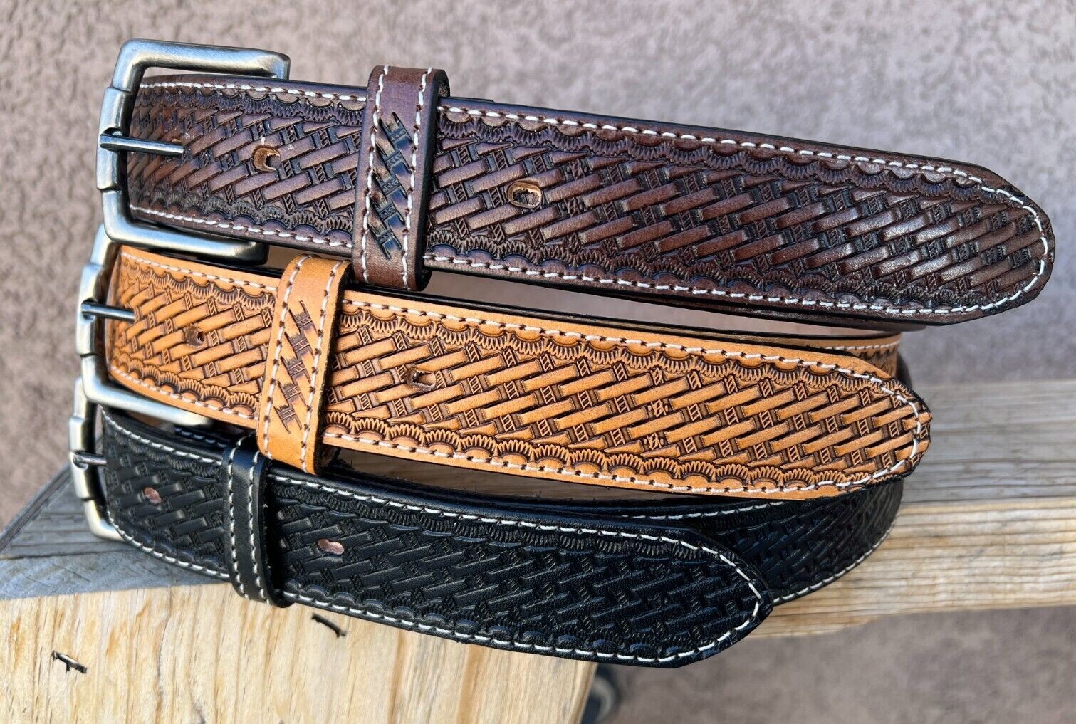 MEN’S HEAVY DUTY BASKET WEAVE CASUAL OR WORK LEATHER BELT, MEN’S LEATHER BELT