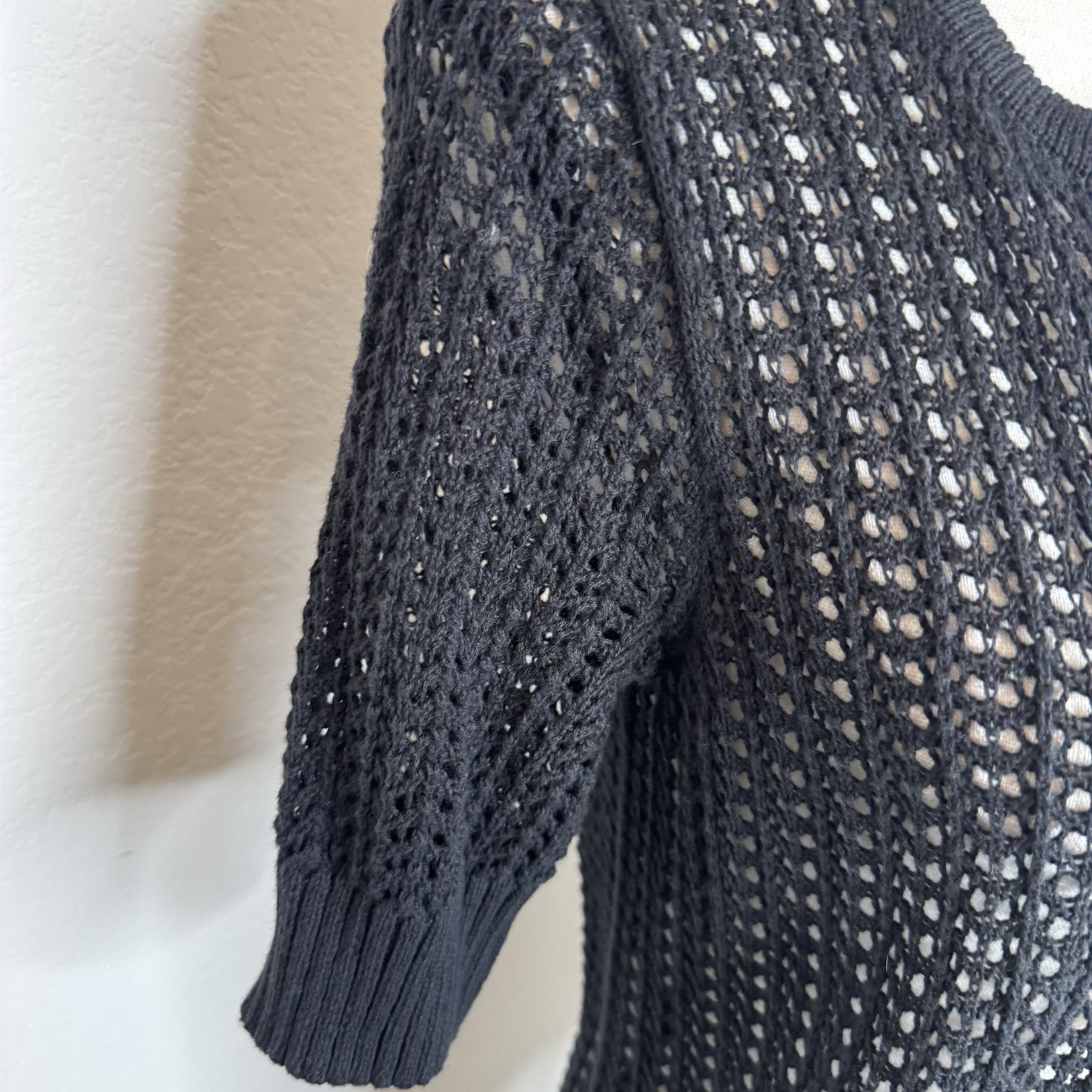 JEANNE PIERRE Black Open Knit Button Up Cardigan Sweater Women’s Small