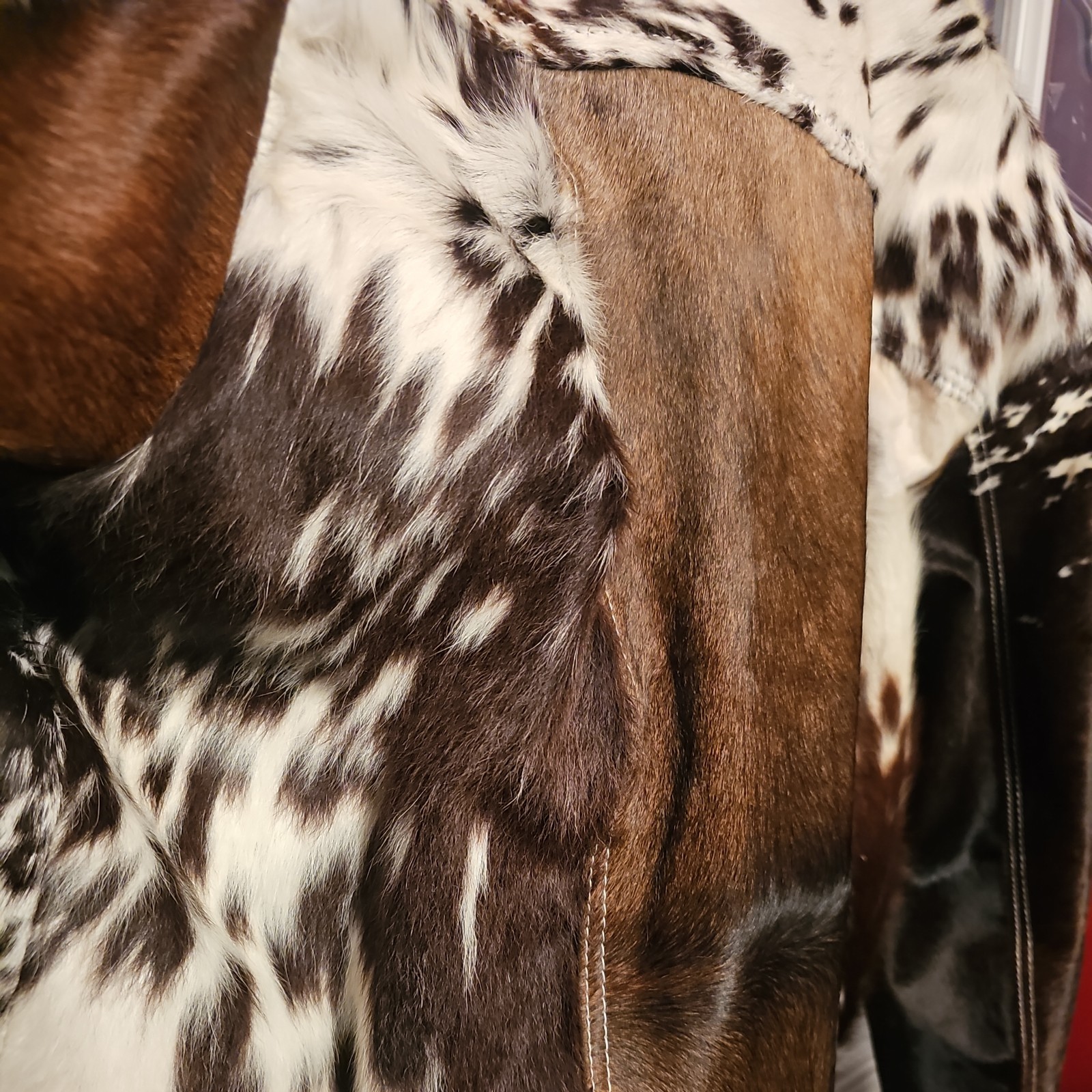 Men’s Western Cowhide Leather Jacket Real Hair-On Pony Skin Stylish Trucker Coat