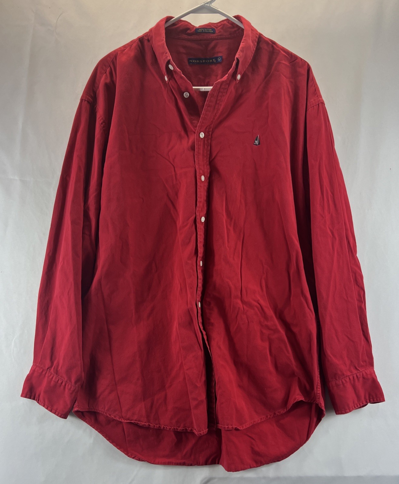 Norsport Red 100% Cotton Long Sleeve Button Down Collared Shirt Men’s Size L