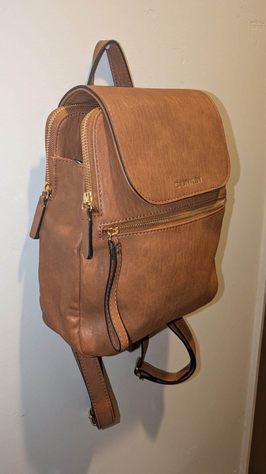 Calvin Klein Reyna Novelty Key Item Flap Backpack Caramel Color
