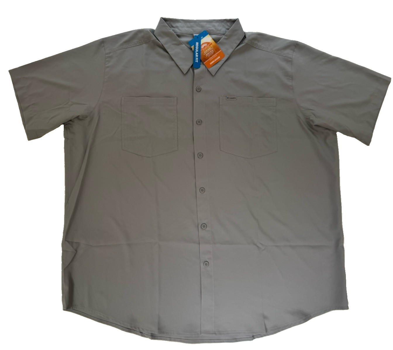 Columbia Mens Red Eagle Lake Short Sleeve Shirt Gray 2X UPF 40