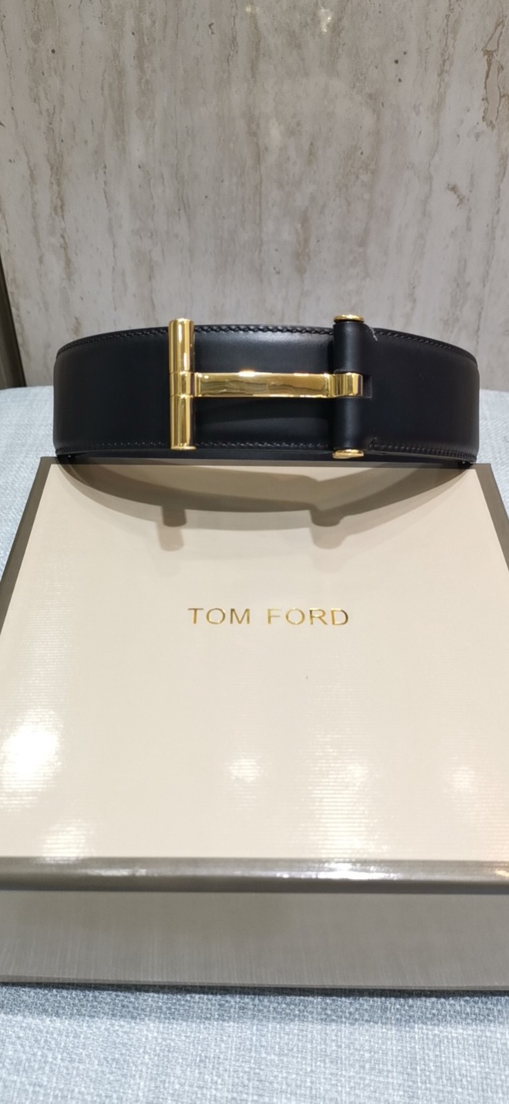 Tom Ford Black Leather Belt Gold Hardware New Free Shipping