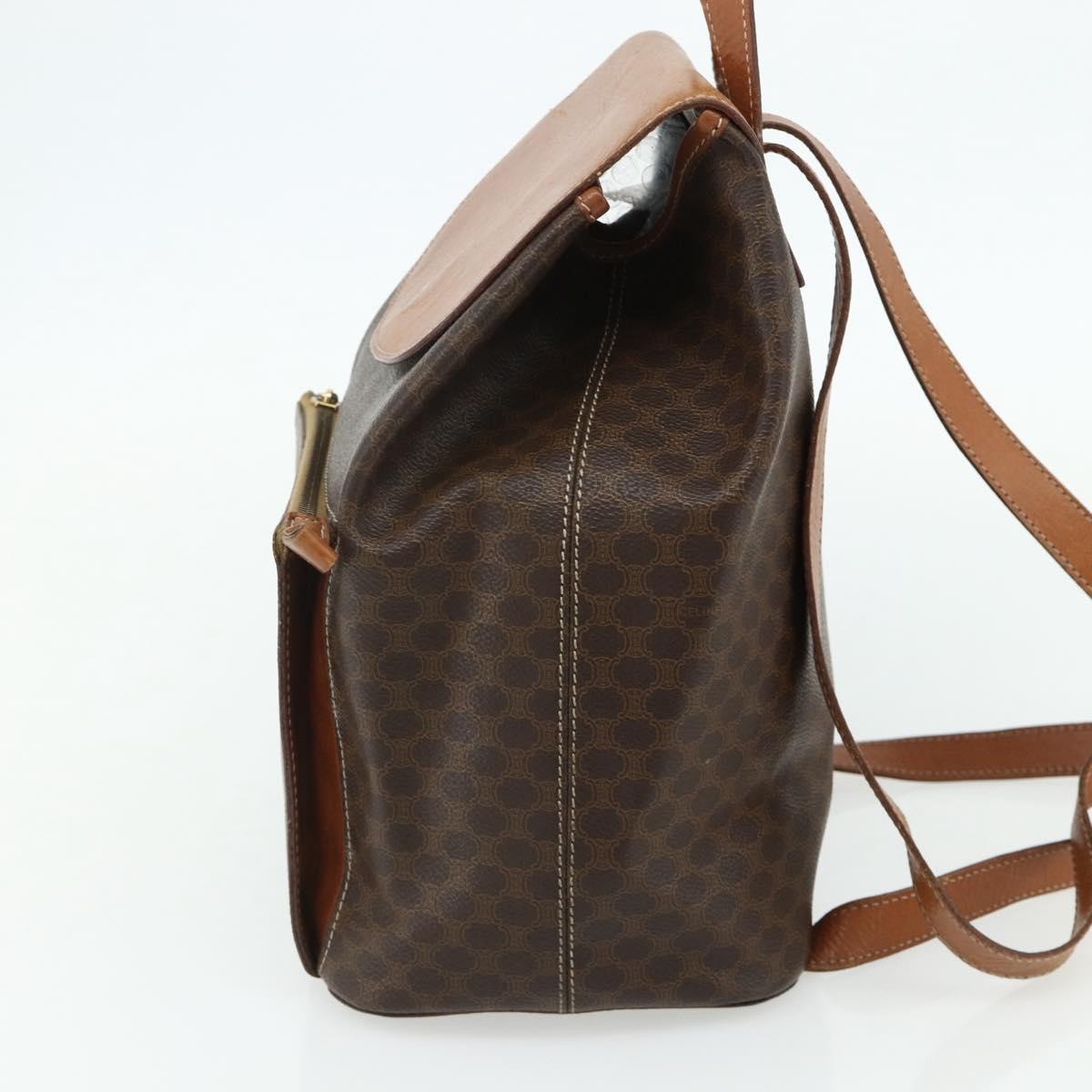 CELINE Macadam Canvas Backpack PVC Leather Brown Gold Auth 176902
