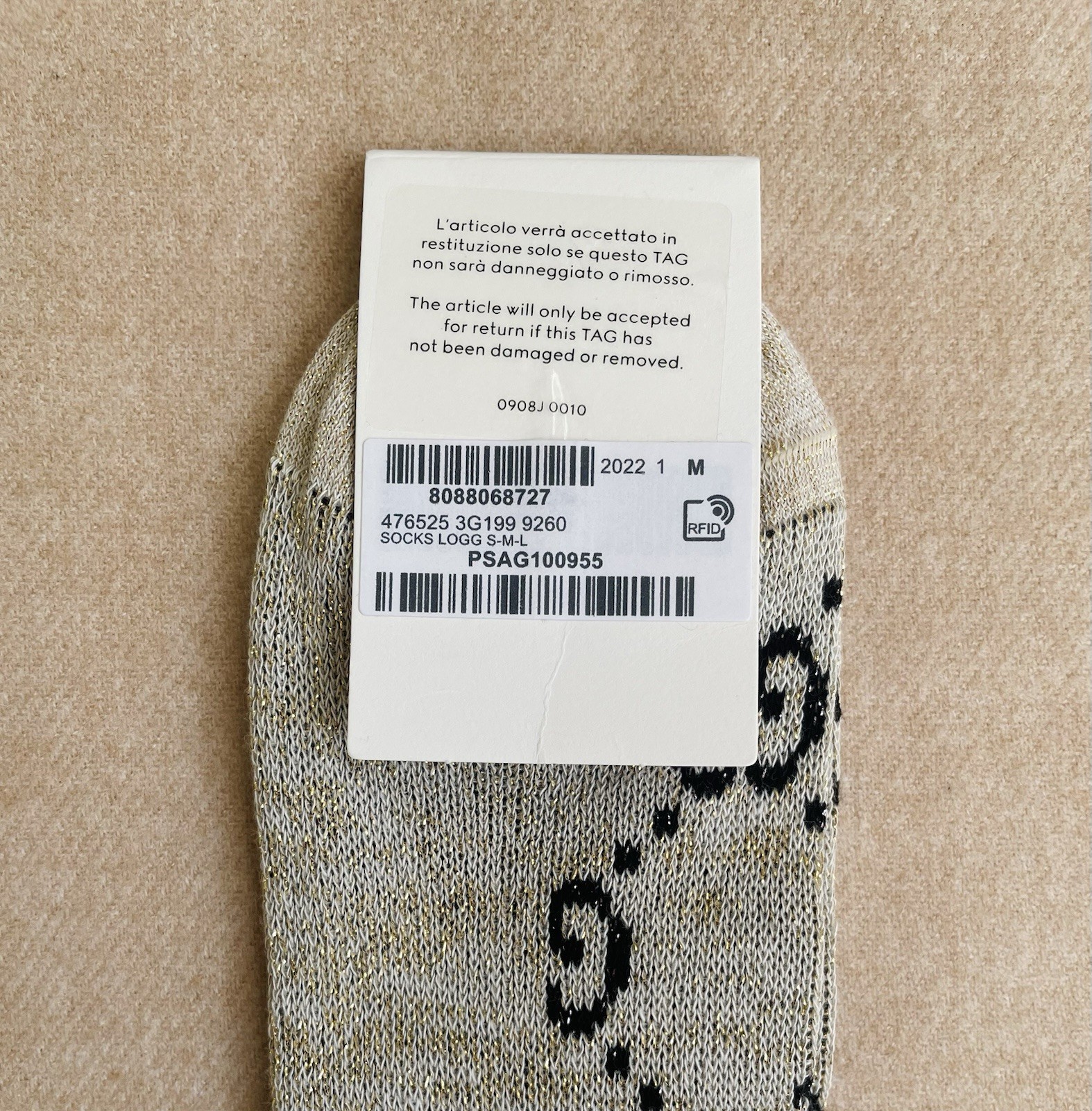 Brand new Gucci GG Logo Glittery Socks Beige Women’s Size M 9 (20-22cm)