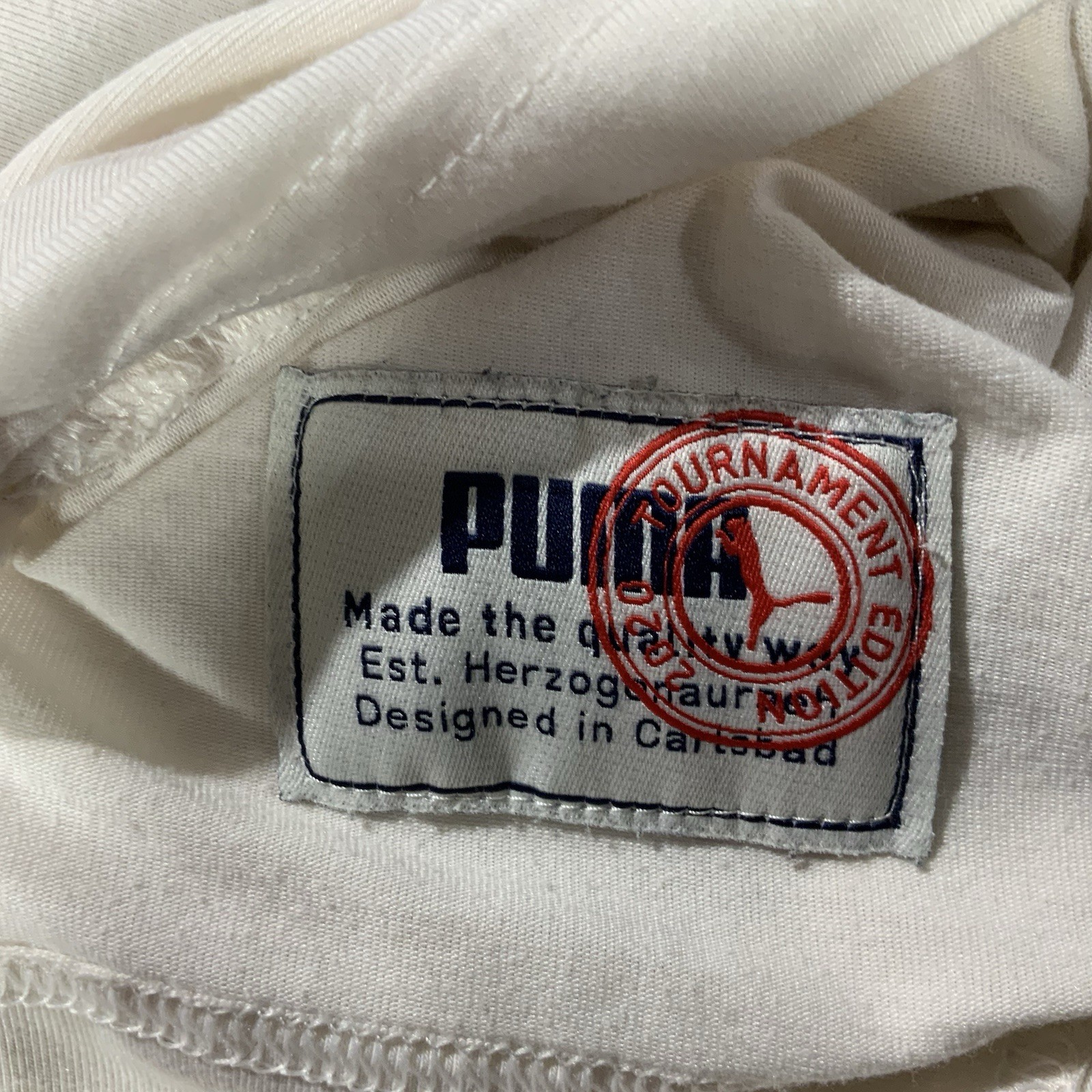 Puma Golf Polo Shirt Men’s XL Tournament Edition White Navy Blue Tropical Leaf