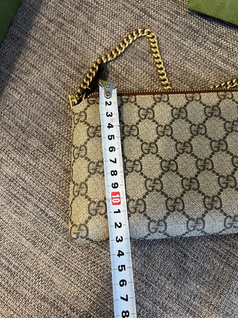 GUCCI GG 909096 Canvas Handbag US 8.7×5.1in Beige Grey Leather Trim Elegant