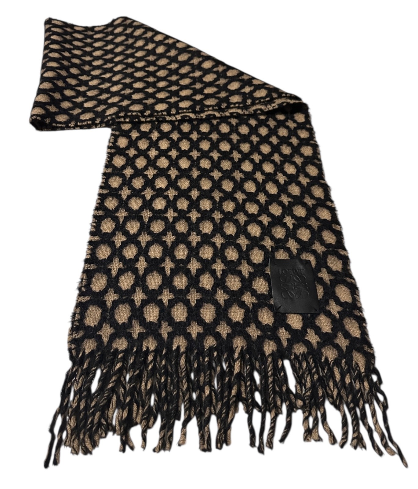 Pre-owned Genuine Loewe 66% Wool Scarf Black and Beige Made In UK