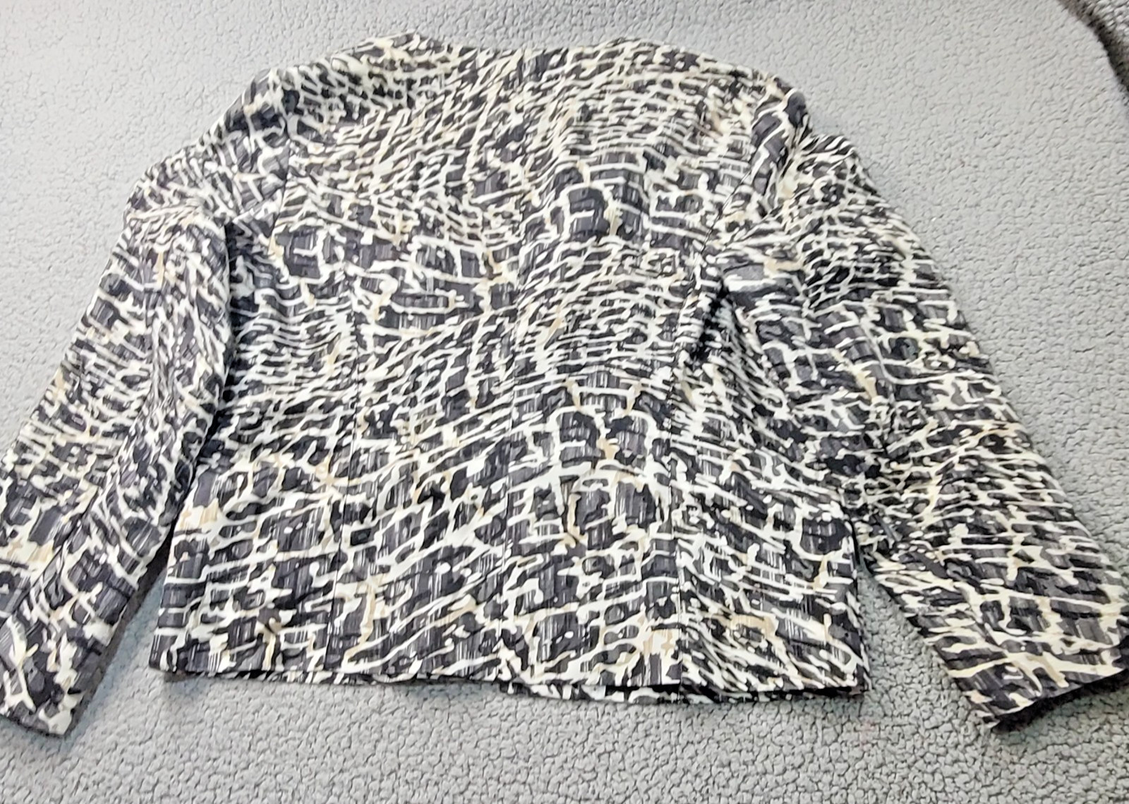 Chicos Womens LG 2 Open Front Jacket Blazer Abstract Animal Print Cotton Unlined