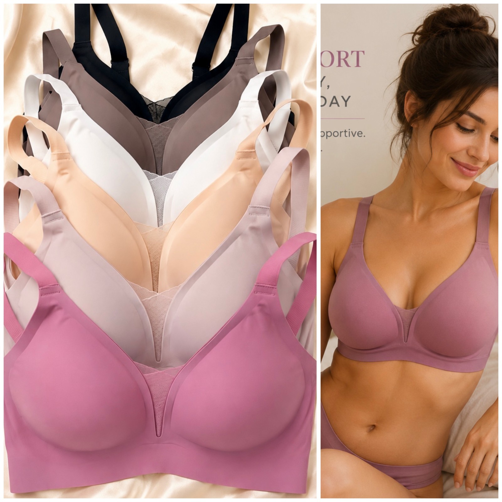 3 Anti-Sagging Full Coverage Wireless Bras Supportive Bra Push Up Jelly Bralette