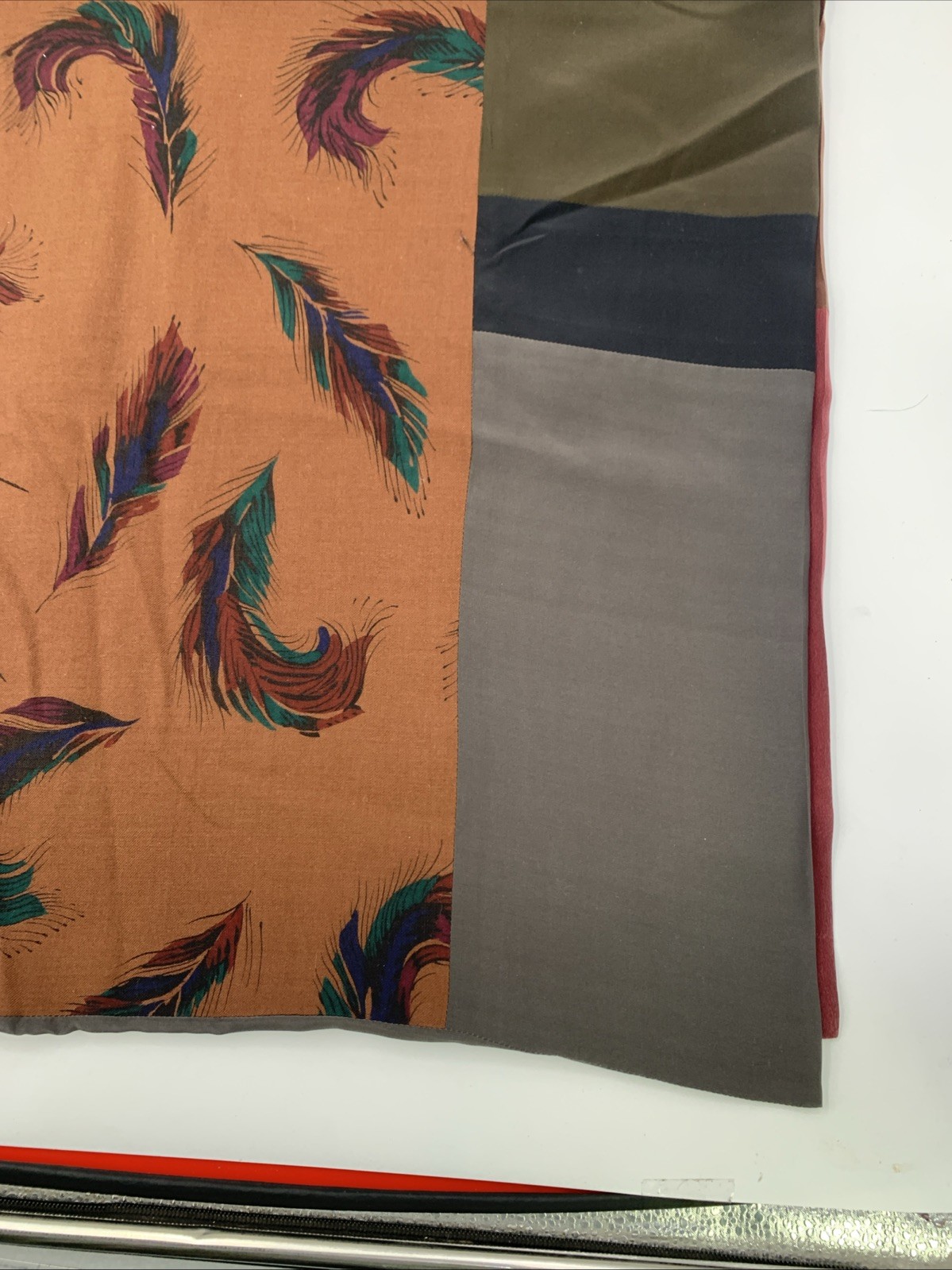 Burgundy Leaf Design Shawl Brown Blue Tan Gray Black Green 26 1/2″x91”Reversible