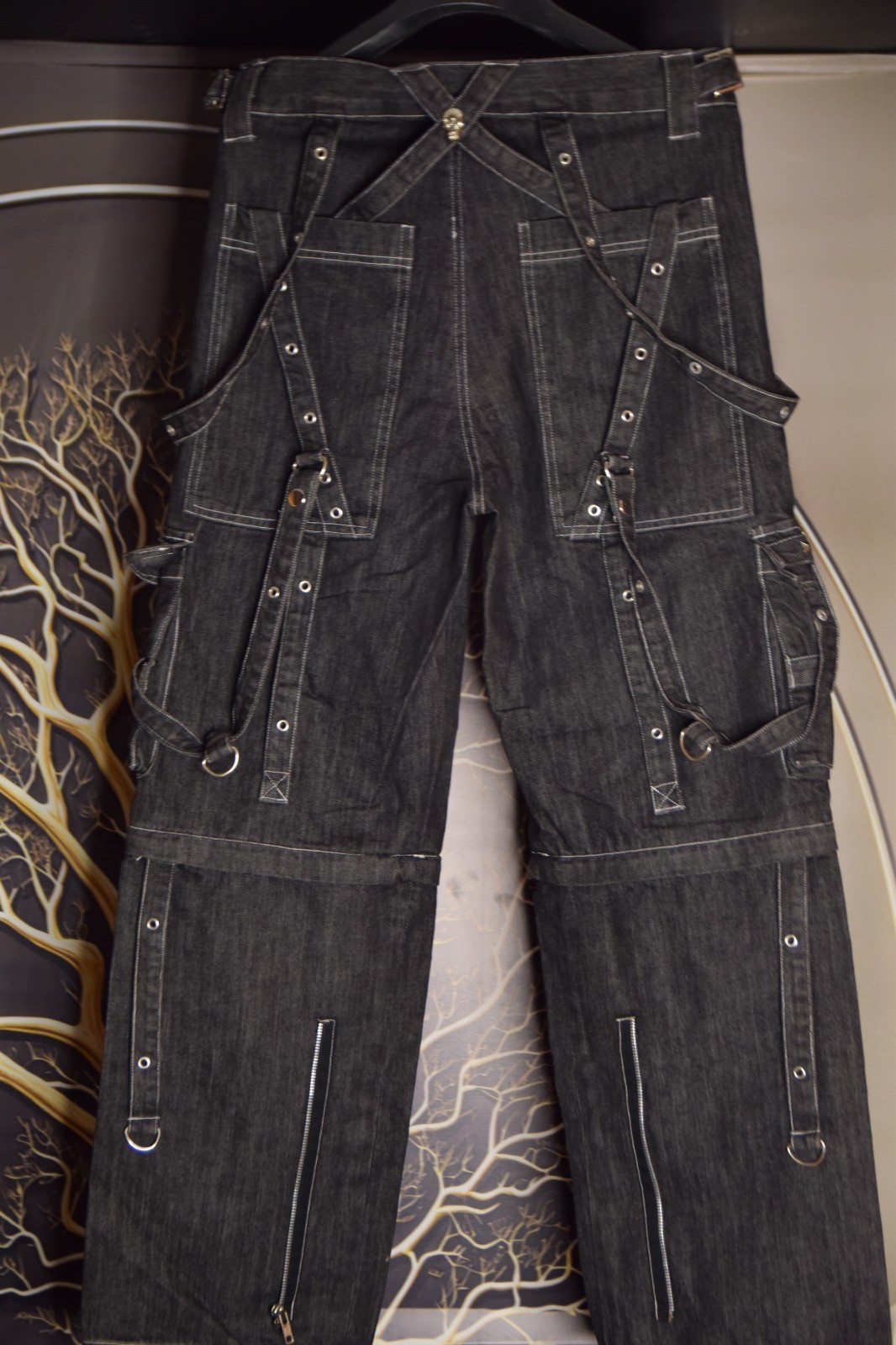 Men’s Gothic Cargo Jeans Black Denim Punk Chain Wide Leg Cyber Y2K Pants