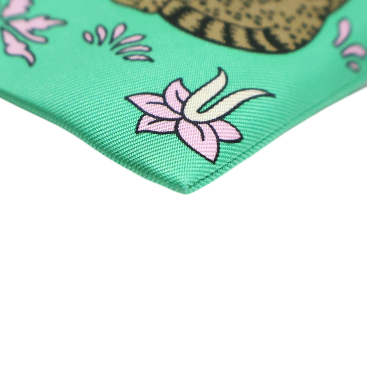 HERMES Les Leopards Silky Pocket Pouch Silk Green U Stamp H083771CKAD