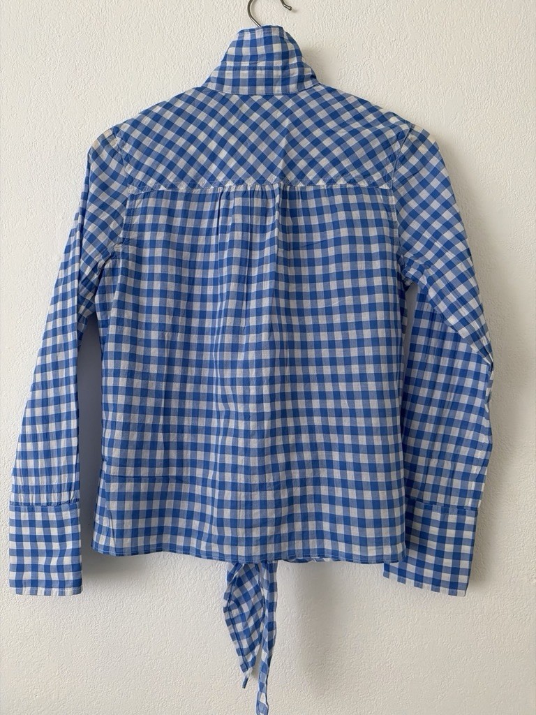 J.CREW Blue/White Gingham Collared Tie-Front Long Sleeve Blouse Womens 0P