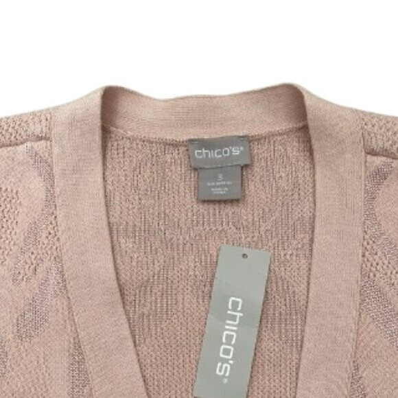 Chico’s NEW Long Boho Tonal Jacquard Cardigan Size 3/XL Peach