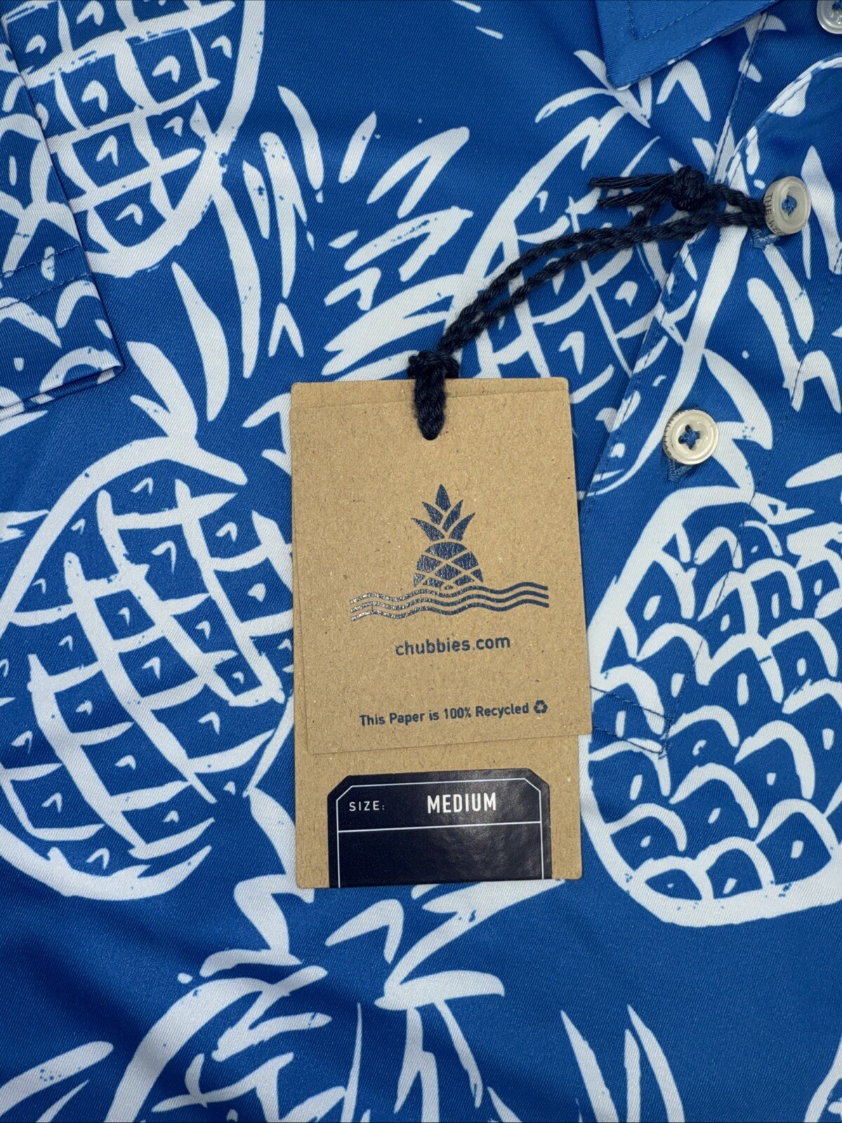 Chubbies Men’s The Thigh Napple Performance Polo Shirt-Blue Pineapple-Medium-New