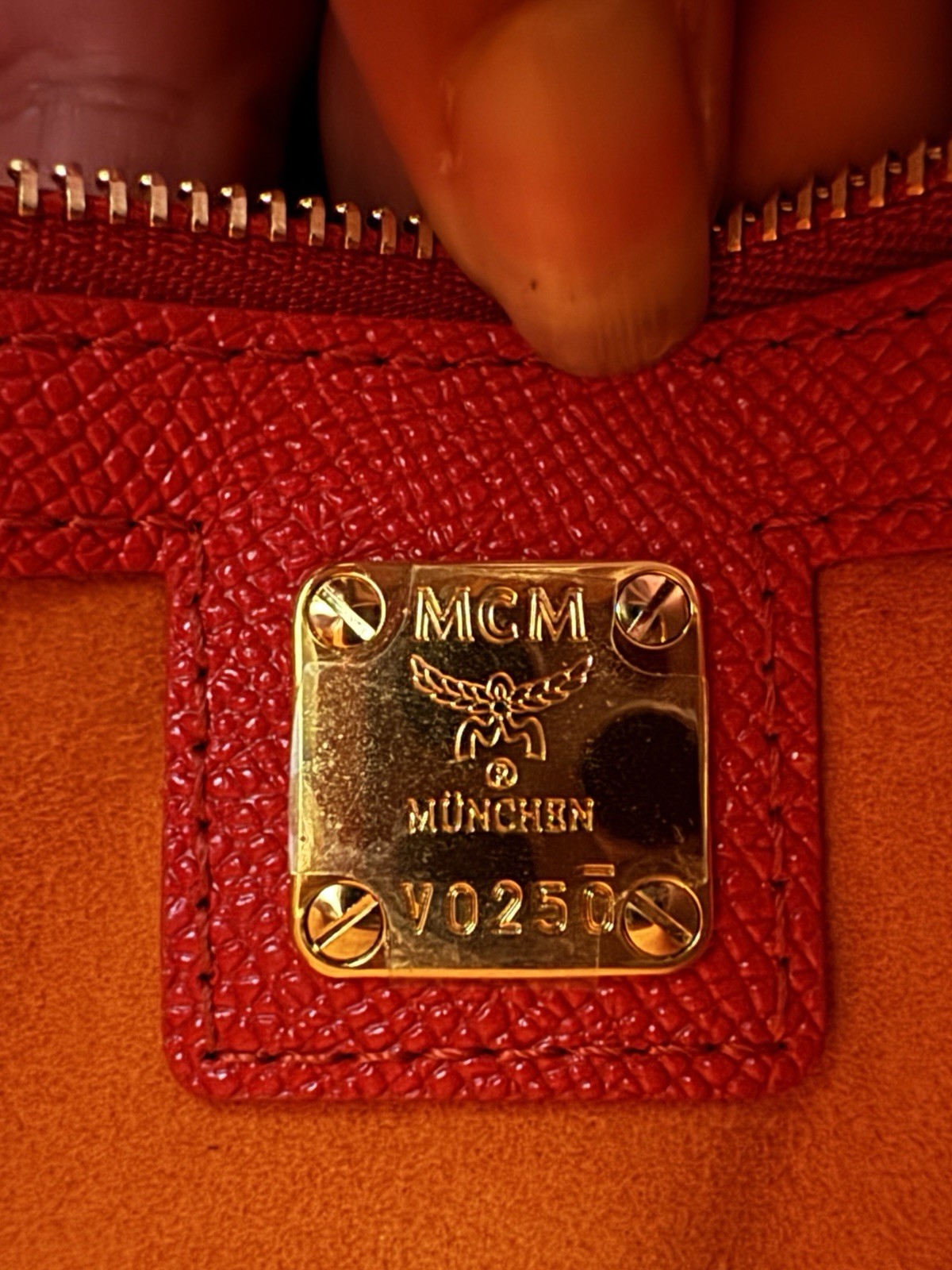 MCM Red Small Patricia Crossbody Bag Gold Hardware Push Lock Dust Bag Card