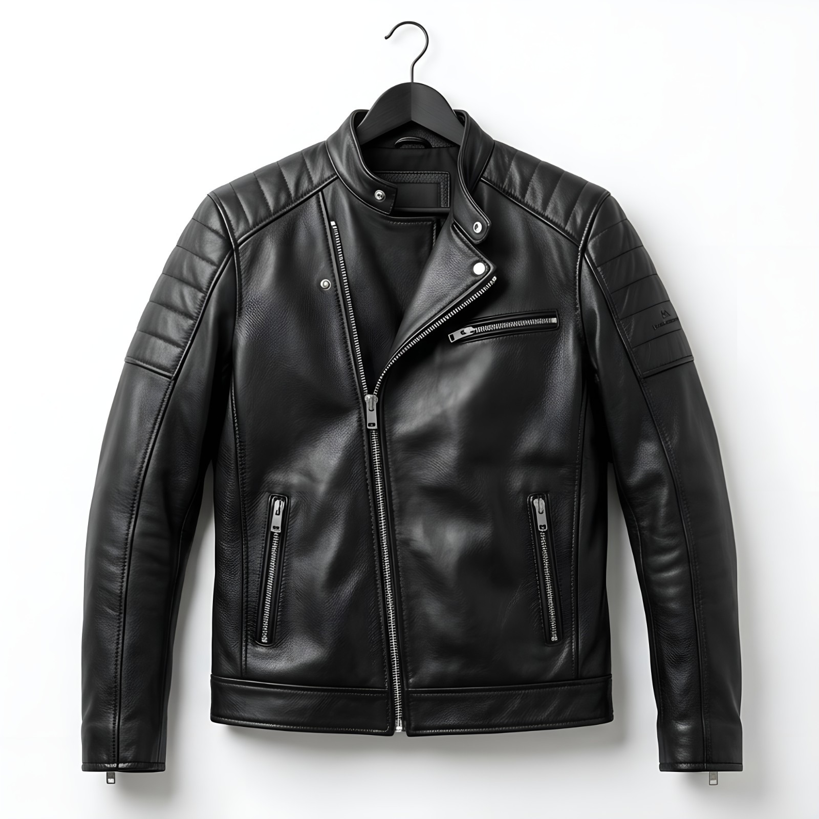 Men’s Black Real Sheepskin Leather Handmade Jacket Premium Motorcycle Coat