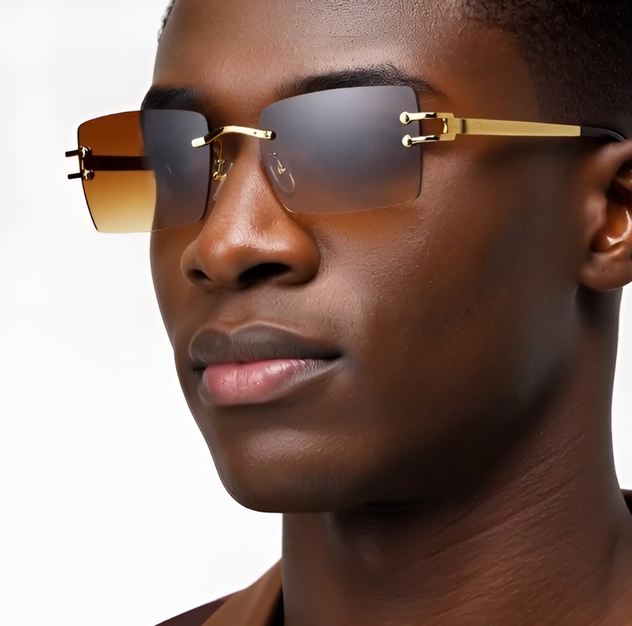 Hip Hop Glasses Clear Lens Gold Frame Rimless Square Shades Migos Quevo Style