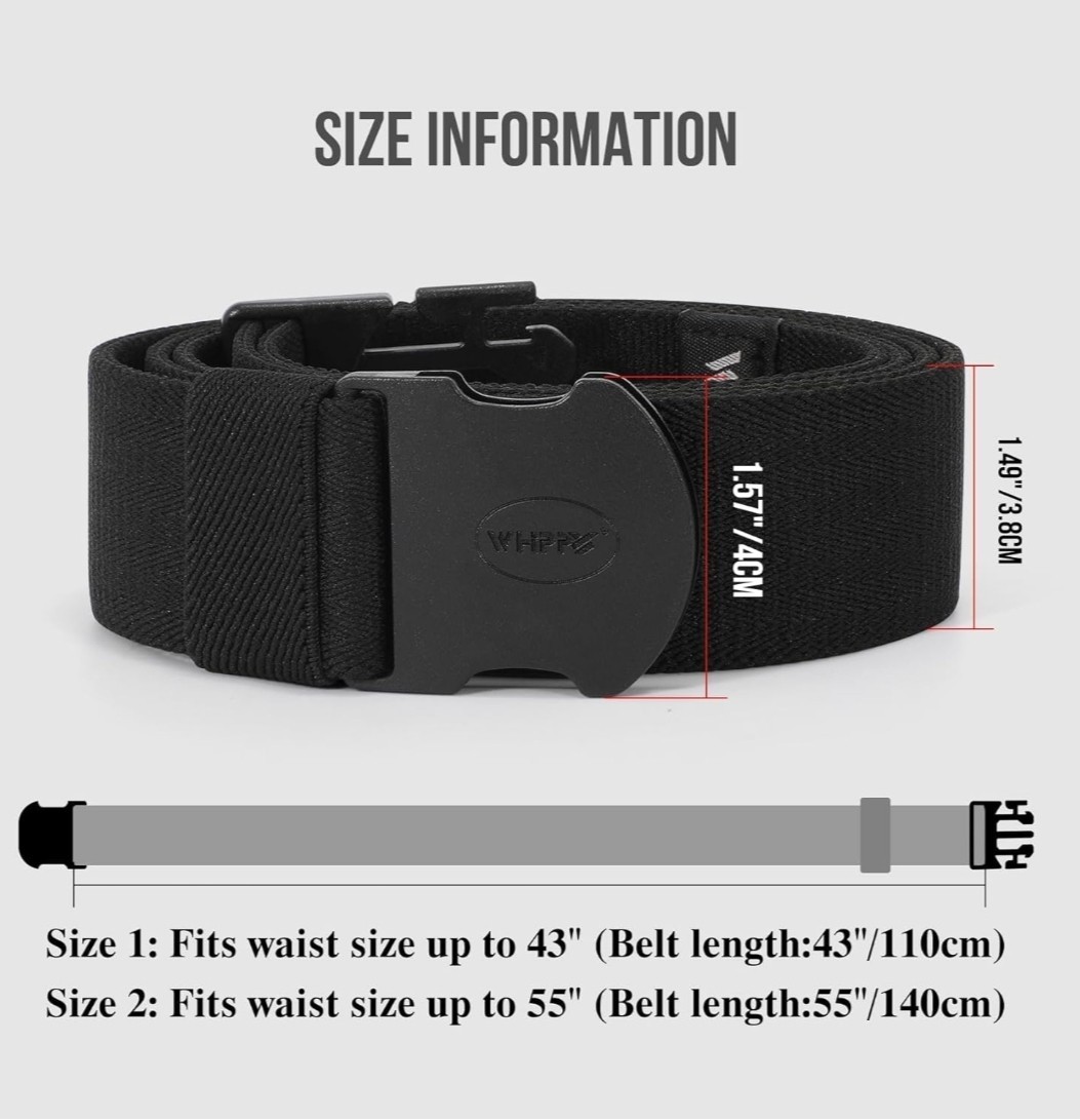 Men Women Elastic Stretch Adjustable up to 55″ Waist 1.5″ Wide Polyester Black