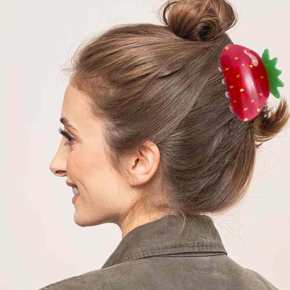 Strawberry Hair Clips for Women, Red and Green Fruit Design, And