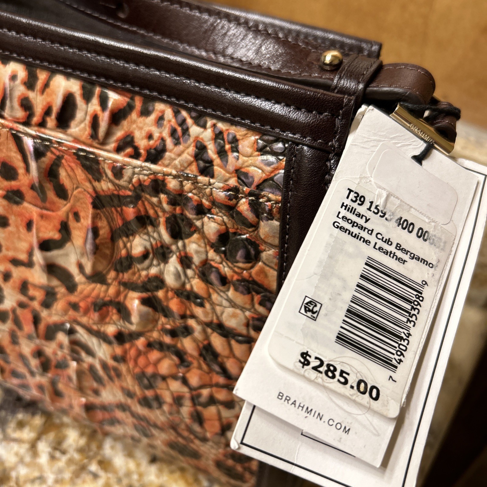 BRAHMIN Hillary Leopard Cub Bergamot Croc-Emb Leather Crossbody Brown Orange NEW
