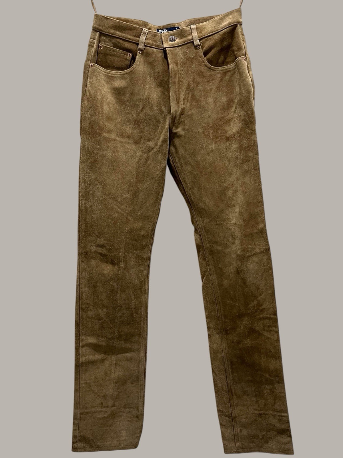 Vintage 1980s/1990s Polo Ralph Lauren Tan Suede Leather Men’s Jeans 32×35