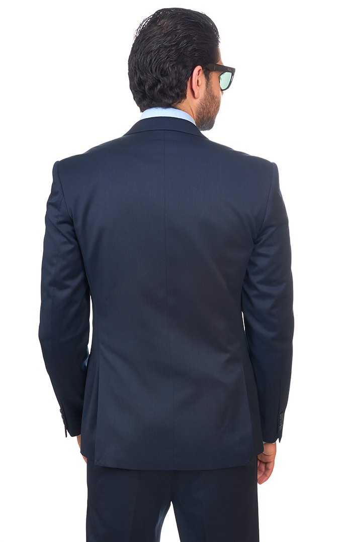 Slim Fit Men Suit 2 Button Navy Blue Notch Lapel Flat Front Pants By AZAR MAN