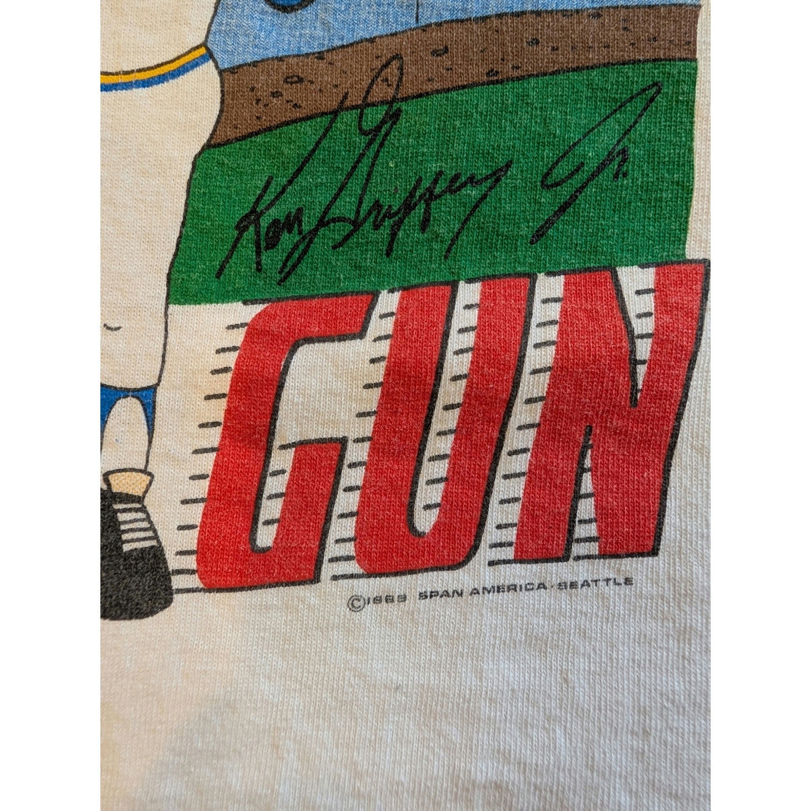 Vintage Ken Griffey Jr. Young Gun Baseball Cartoon 1989 T Shirt M/L