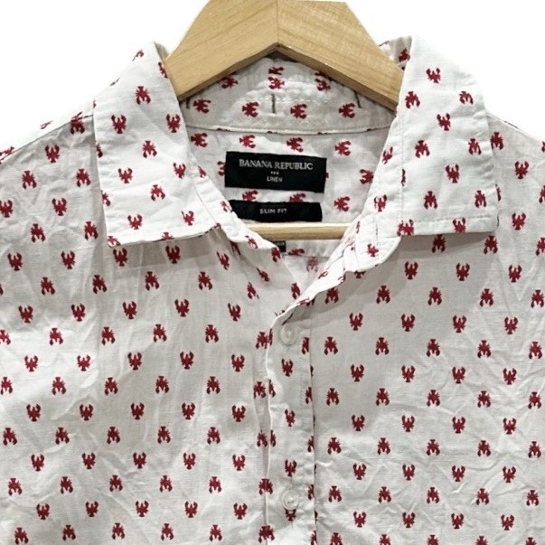 Banana Republic Shirt Men’s L Slim Fit Linen S Sleeve Button Up White Lobster