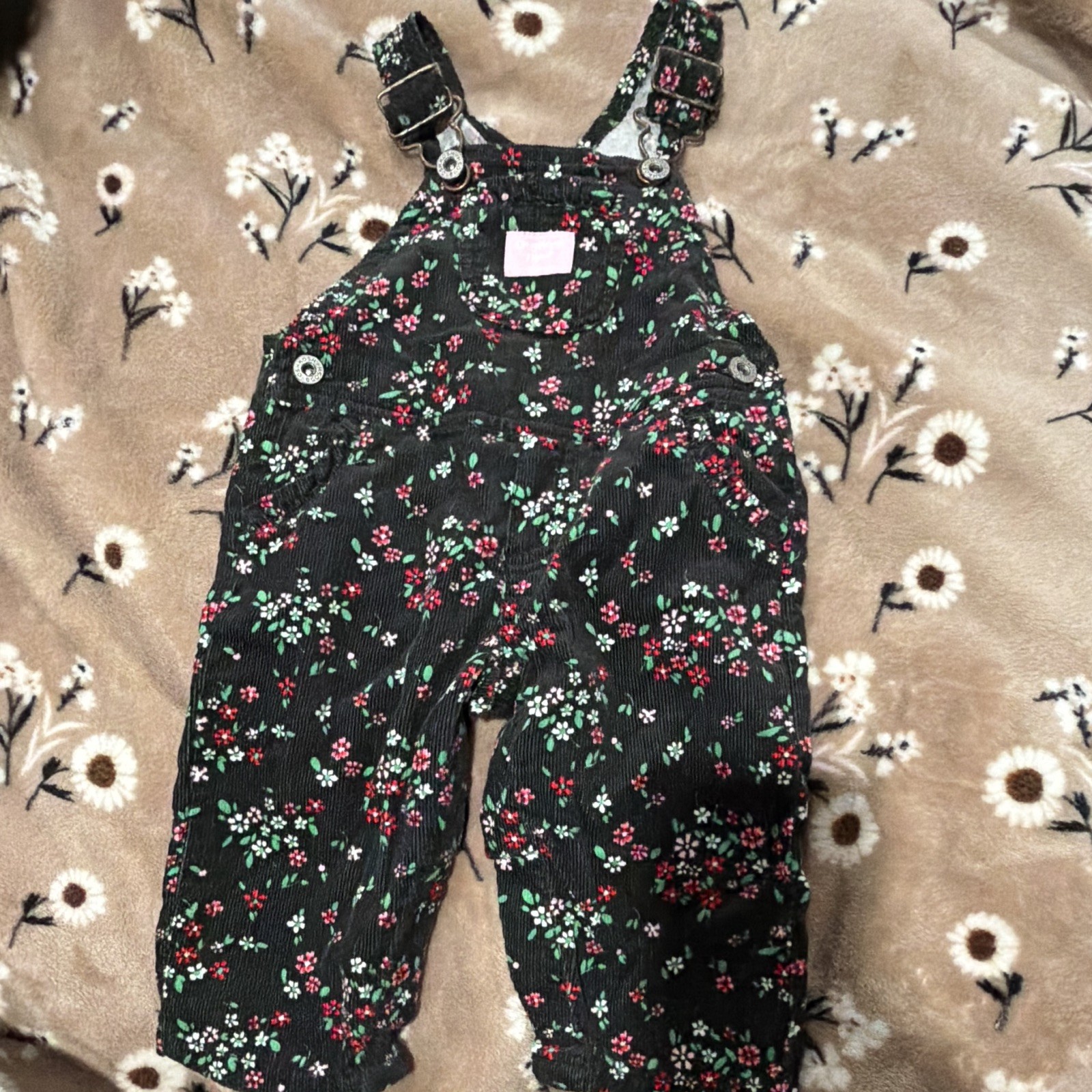 OshKosh B’gosh Corduroy Overall One-Piece Floral, 6 Months, Black/Multicolor
