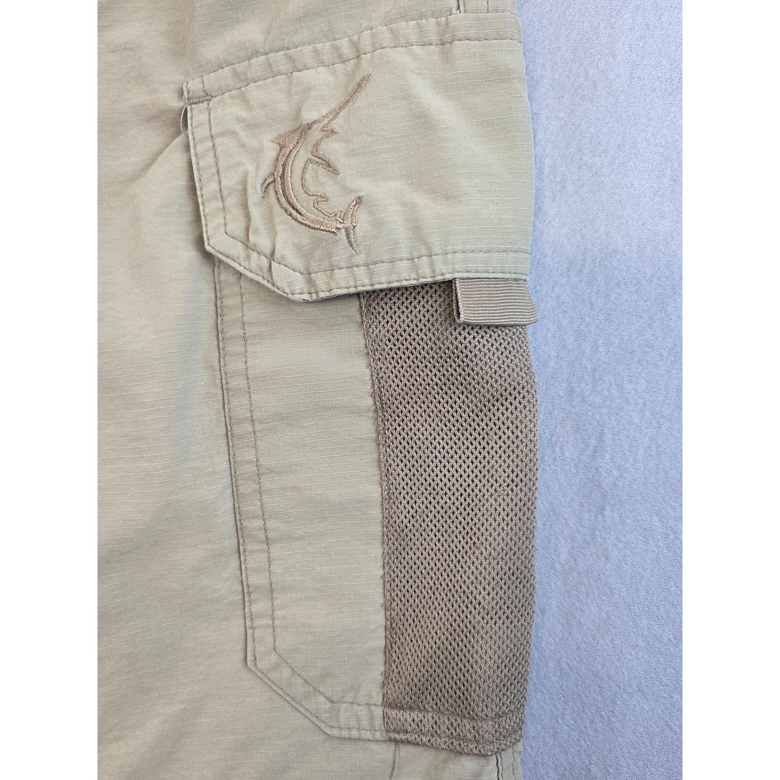 Reel Legends Mens Cargo Shorts 36 Khaki Tan Ripstop Performance Fishing Hiking