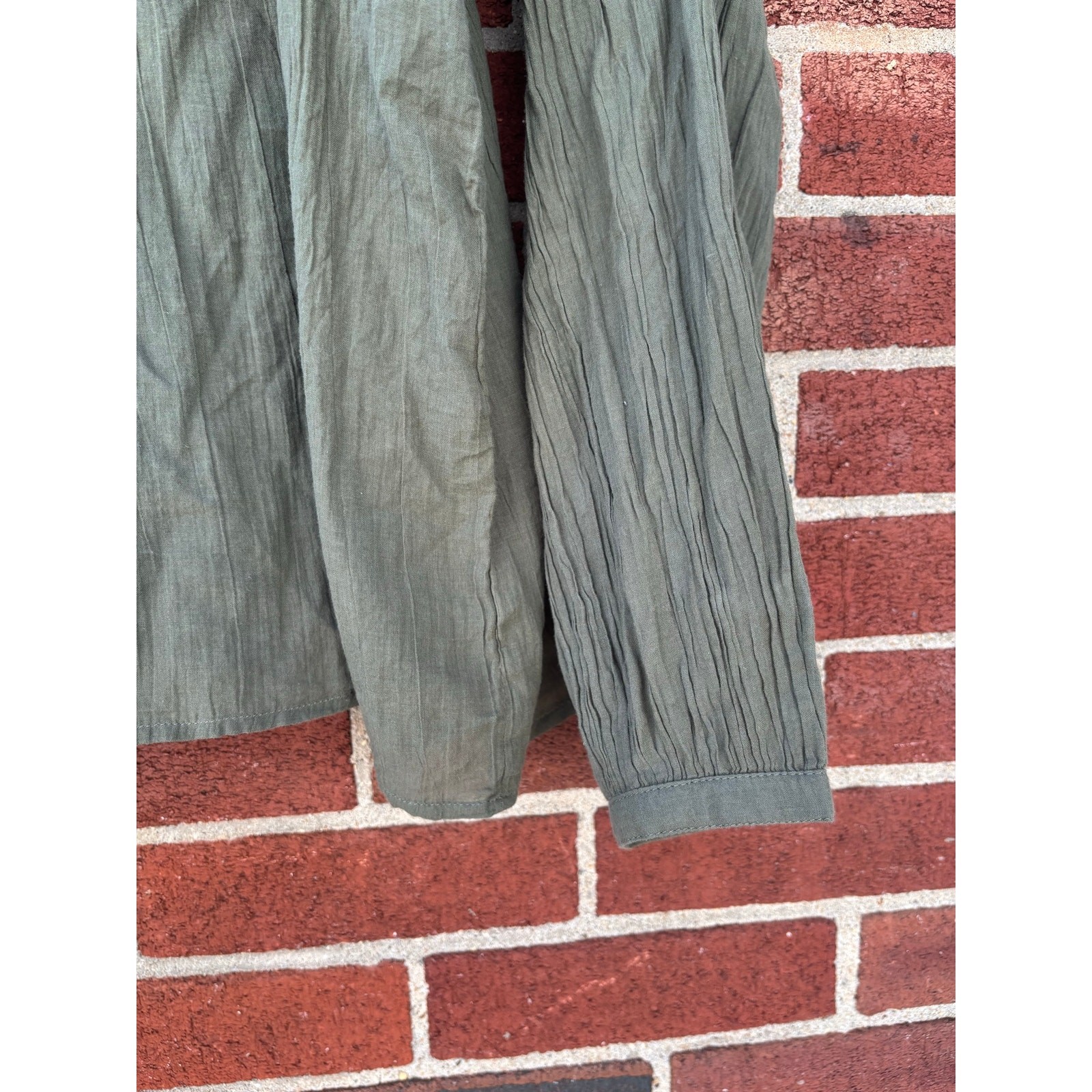 Old Navy Olive Green Peasant Blouse Medium Tall Boho Long Sleeve Cotton Top