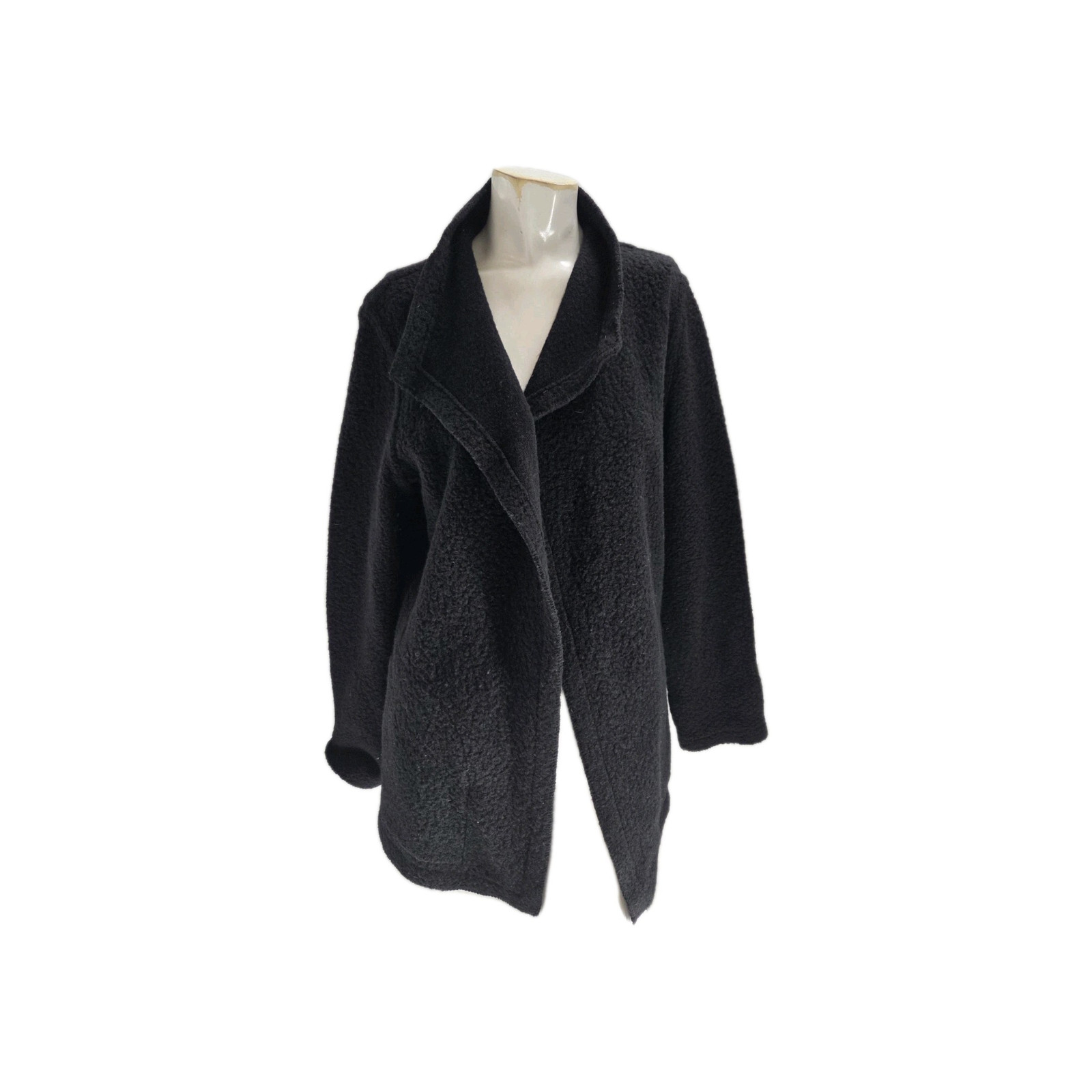 Eileen Fisher Women’s Coat Medium Black Virgin Wool Open Oversized
