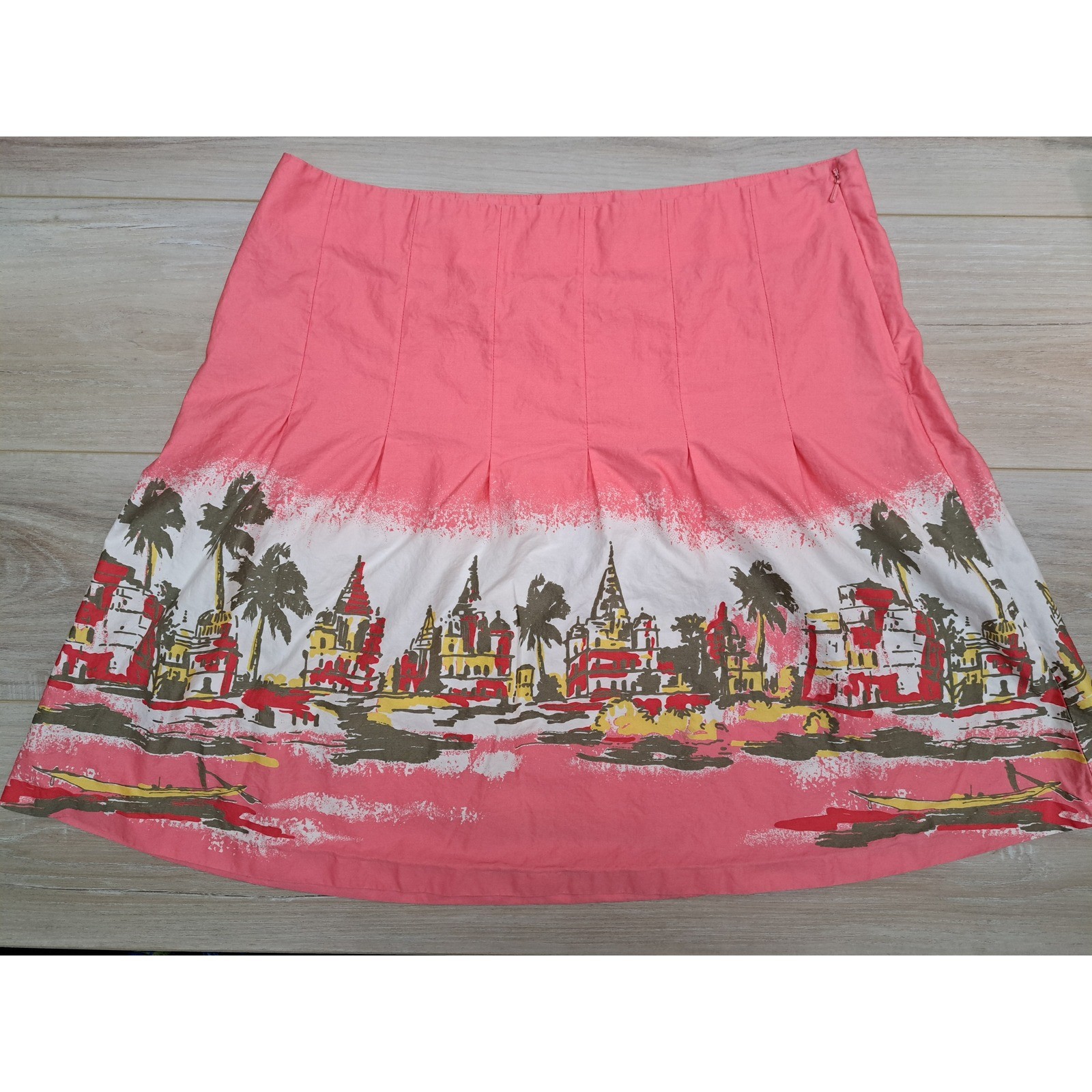 Old Navy Pink Tropical Border Print A-Line Skirt Just Below Waist Size 10 Y2K