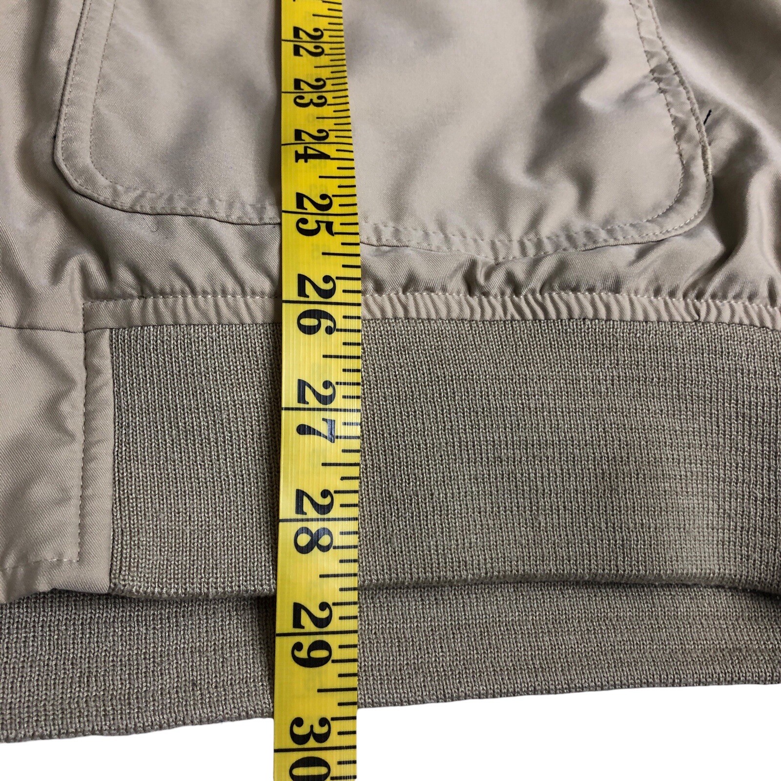 Lands End Bomber Jacket Mens LT Large Tall Tan Khaki Hideaway Hood Utility Chore
