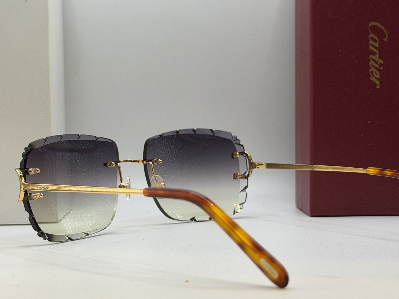 Cartier Rimless BIG C Diamond Cut Gradient Gray&Yellow Men’s Sunglasses CT00920