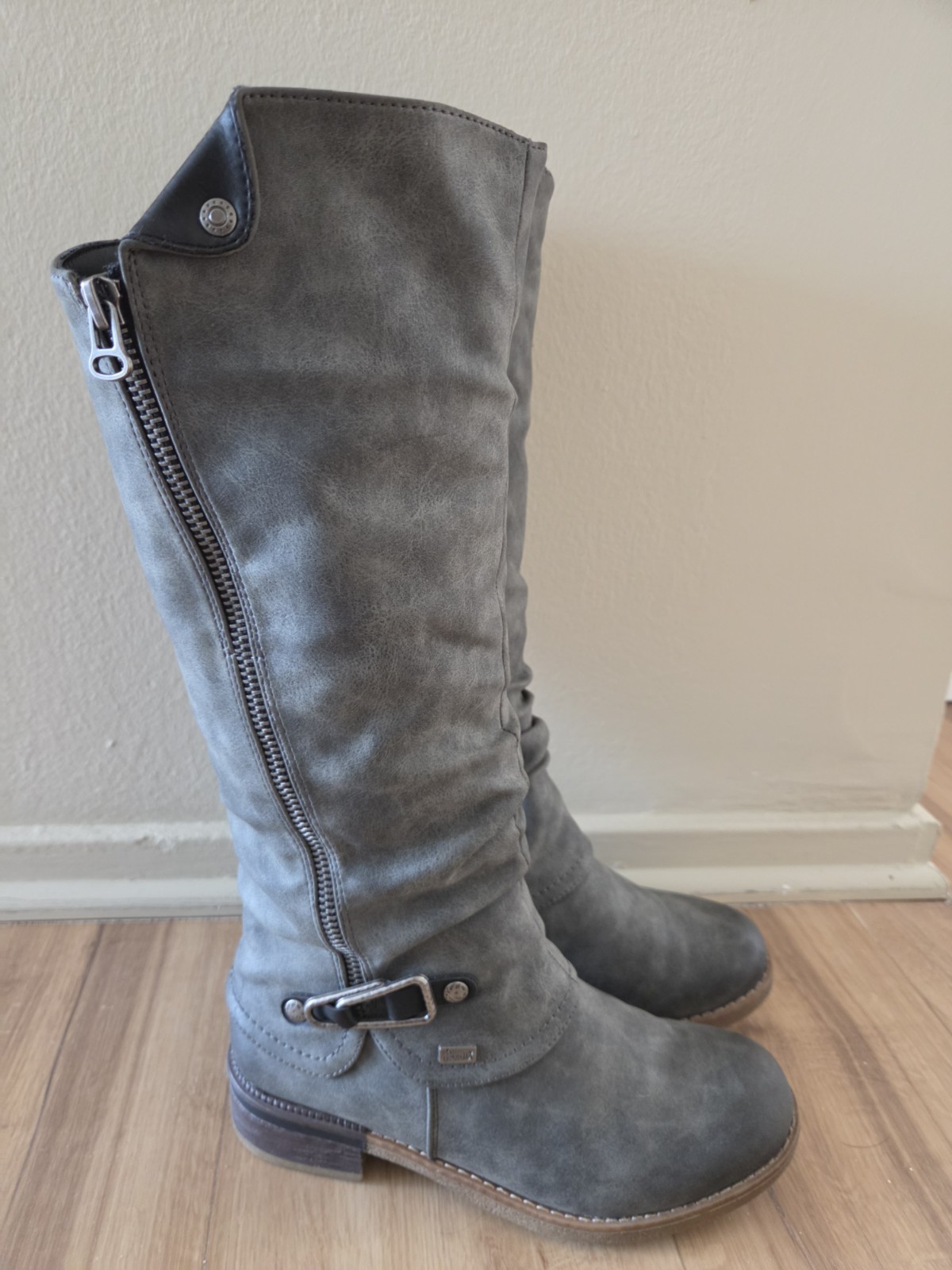 Rieker RiekerTex Gray Mid Calf Boots Women’s EU 37 US 6.5 Side Zip Faux Fur
