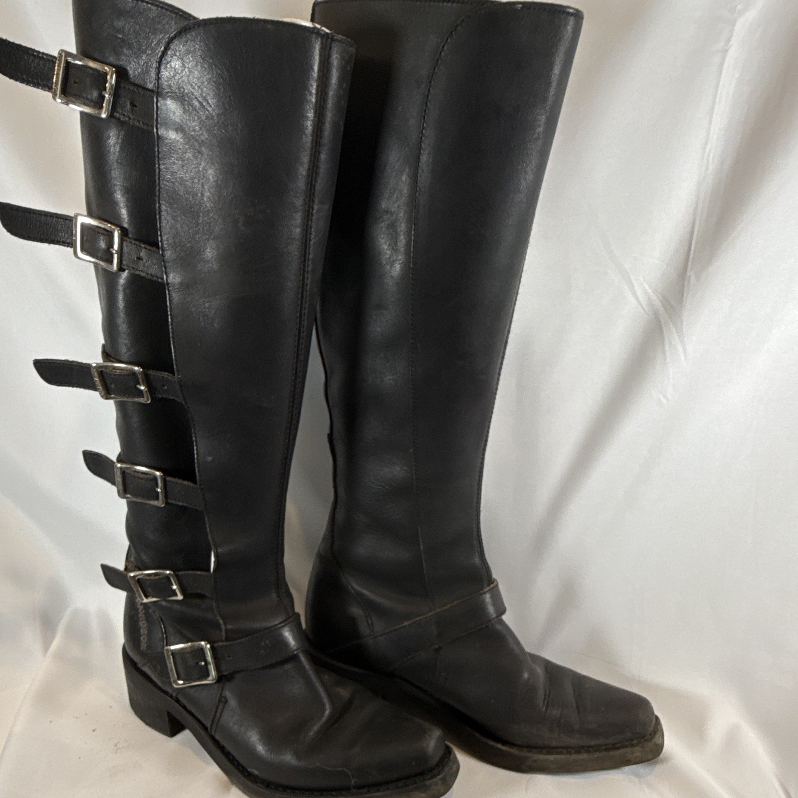 Harley Davidson, Tall Harness Boots, Black Women’s Size 7 1/2 Made In Italy ￼