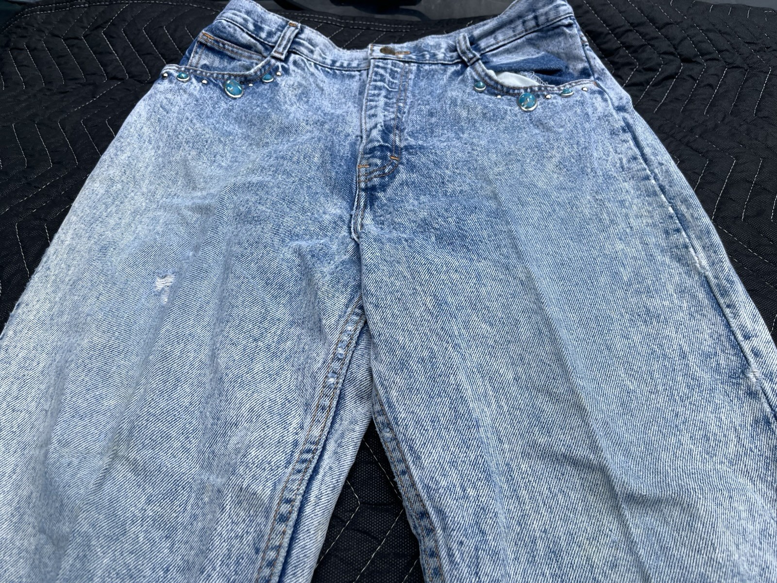 No Excuses Jeans Womens 14 Blue Acid Wash Denim Tapered High Rise Vintage USA
