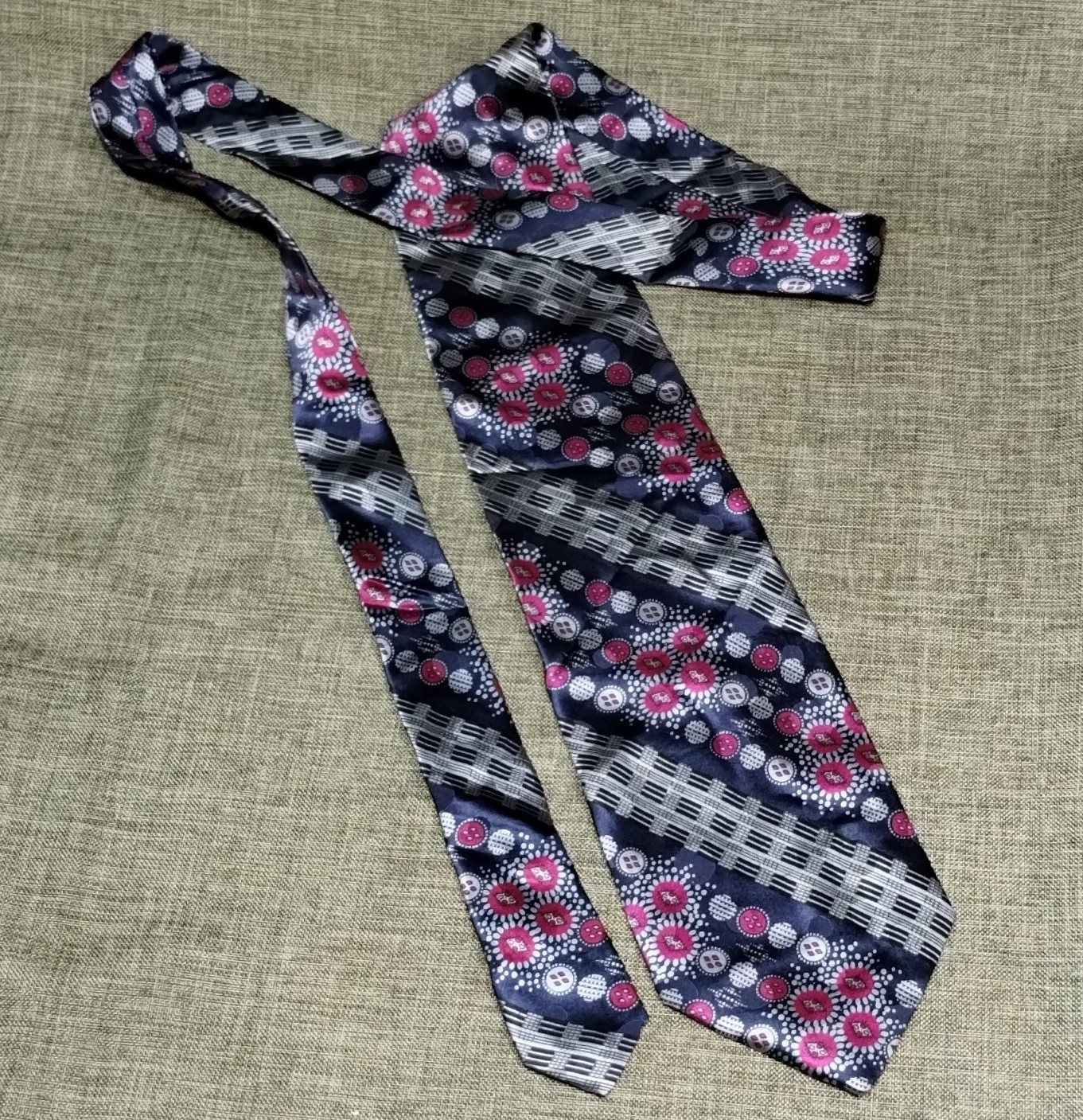Vito Rufolo Handmade Silk Geometric Tie Blue Pink Gray Classic 57″-60″