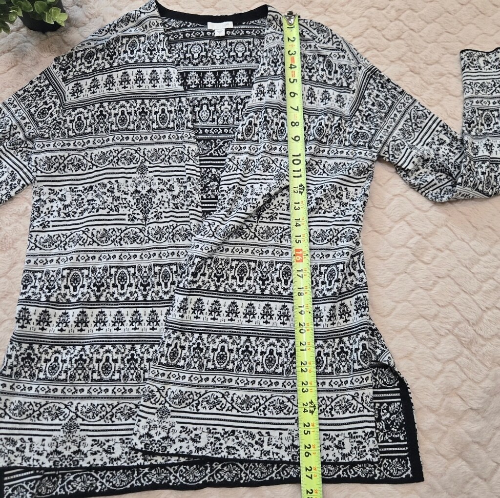 J. Jill Black and White Jacquard Open-Front Cardigan, Small